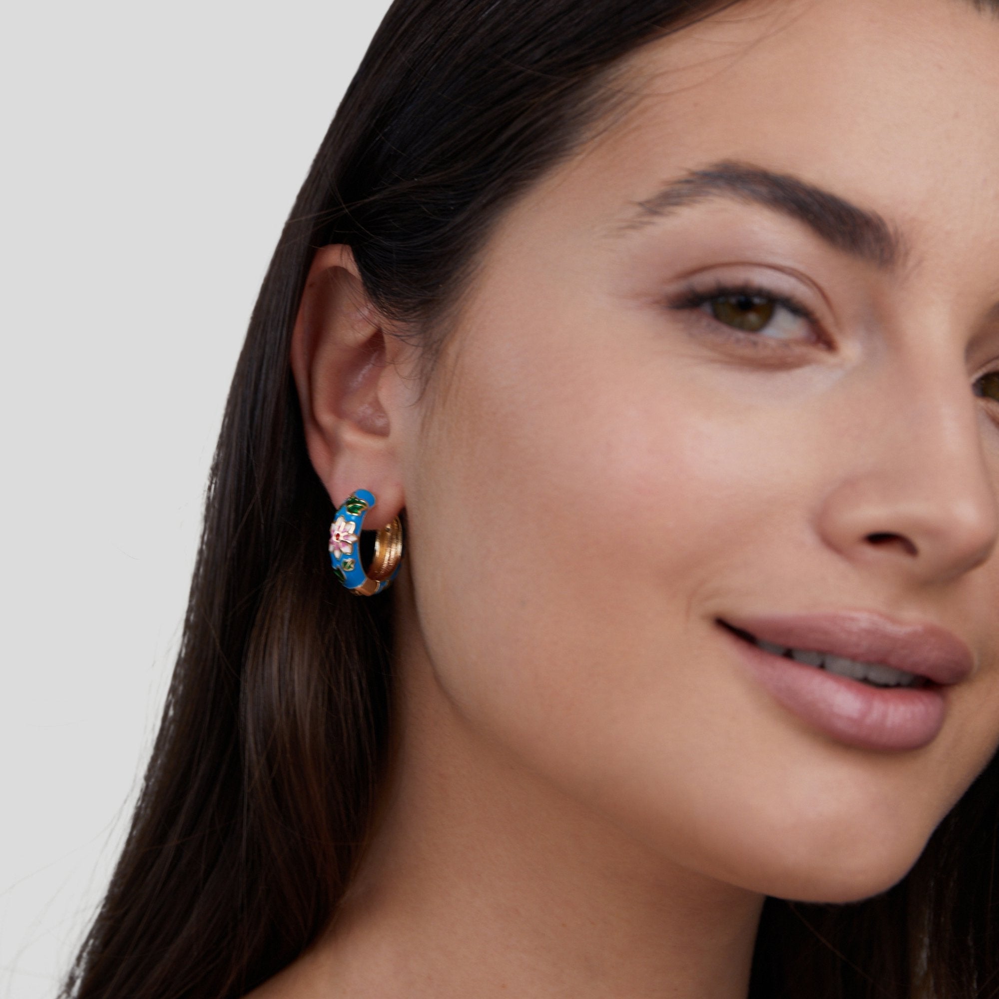 Gold Enamel Floral Hoop Earrings - Hypoallergenic, Waterproof, Elegant Everyday Jewellery