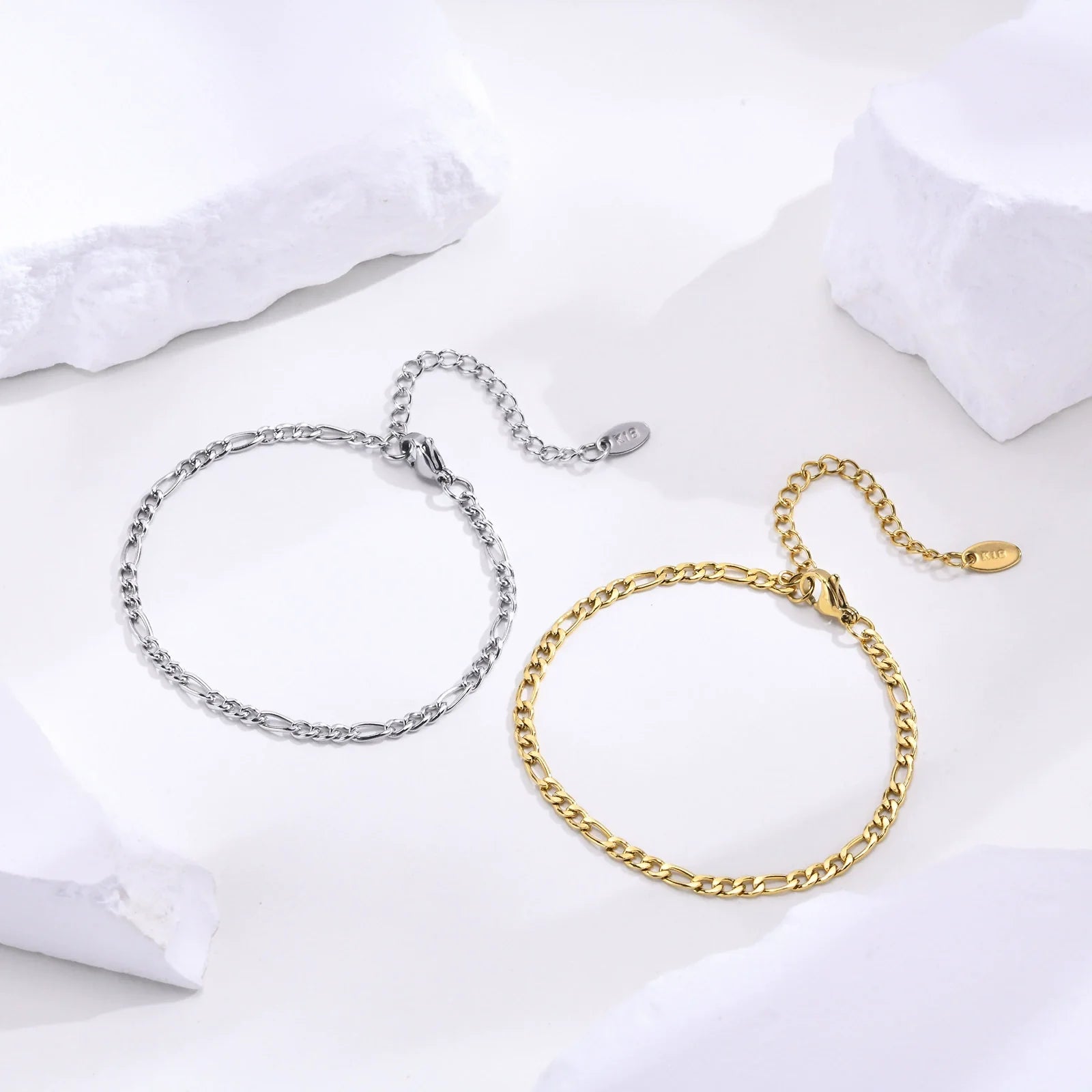 Gold Figaro Chain Bracelet for Women – 18k Plated Stainless Steel, Hypoallergenic & Waterproof Silver
