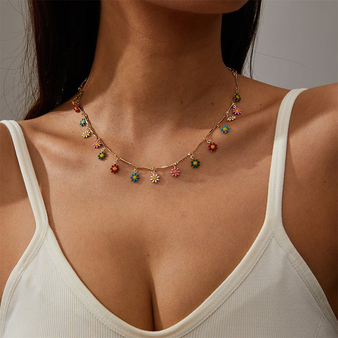 Gold Flower Choker Necklace - Waterproof, Hypoallergenic, Enamel & Gift-Ready Multicolour