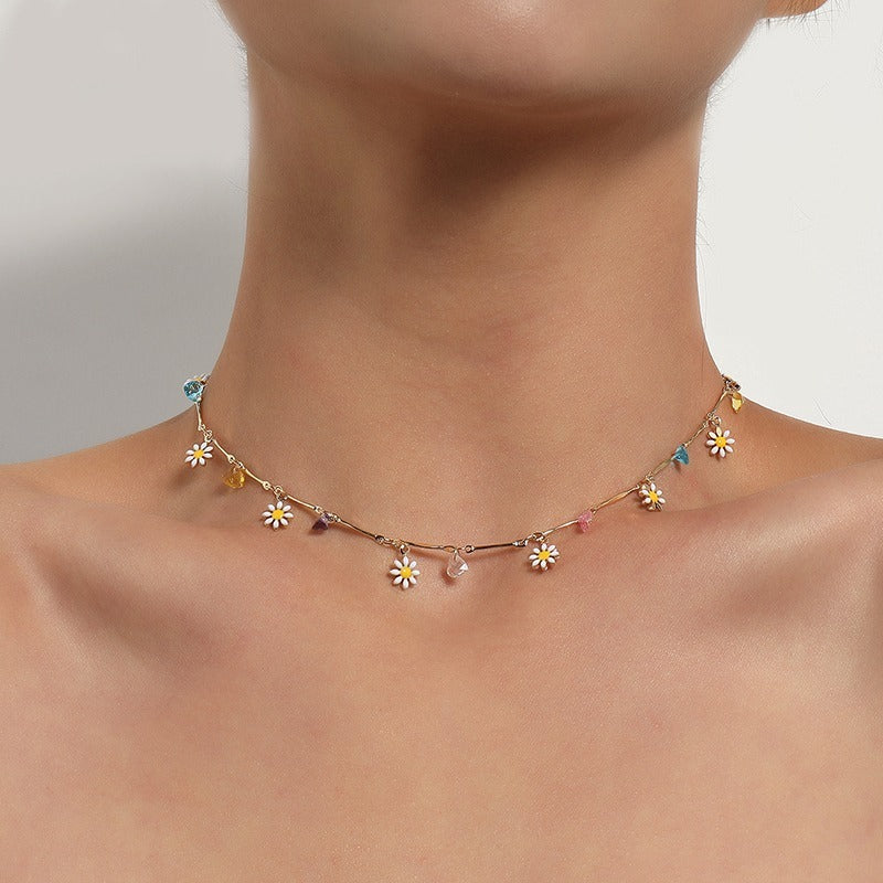 Gold Flower Choker Necklace - Waterproof, Hypoallergenic, Enamel & Gift-Ready