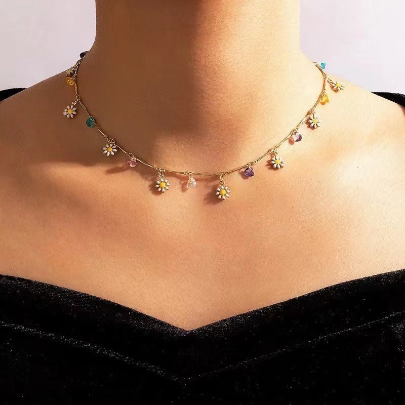 Gold Flower Choker Necklace - Waterproof, Hypoallergenic, Enamel & Gift-Ready