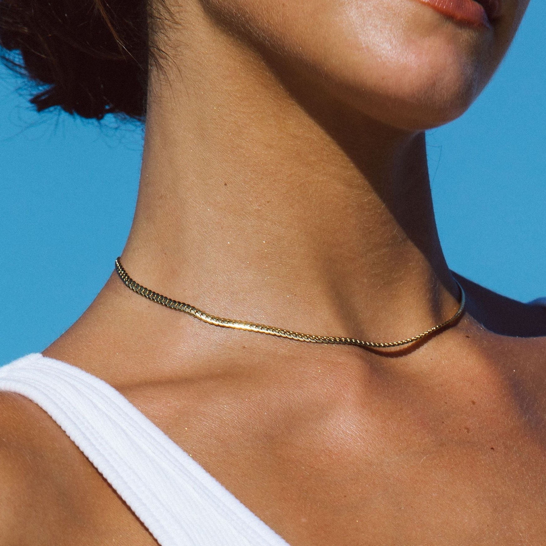 Gold Herringbone Chain Necklace for Women – 18k Plated Stainless Steel, Hypoallergenic & Waterproof
