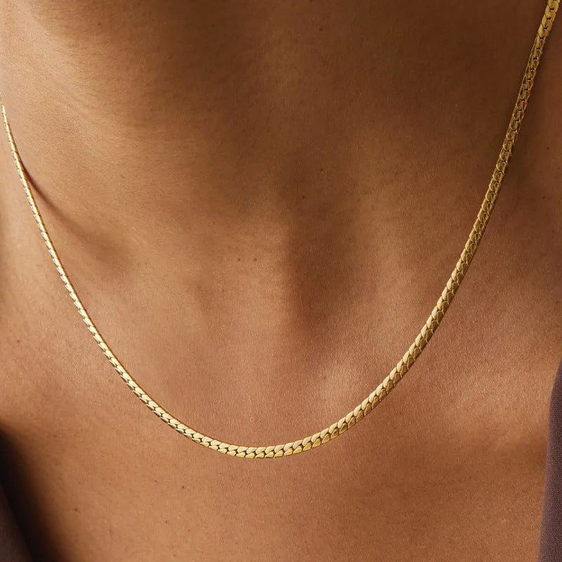Gold Herringbone Chain Necklace for Women – 18k Plated Stainless Steel, Hypoallergenic & Waterproof Gold