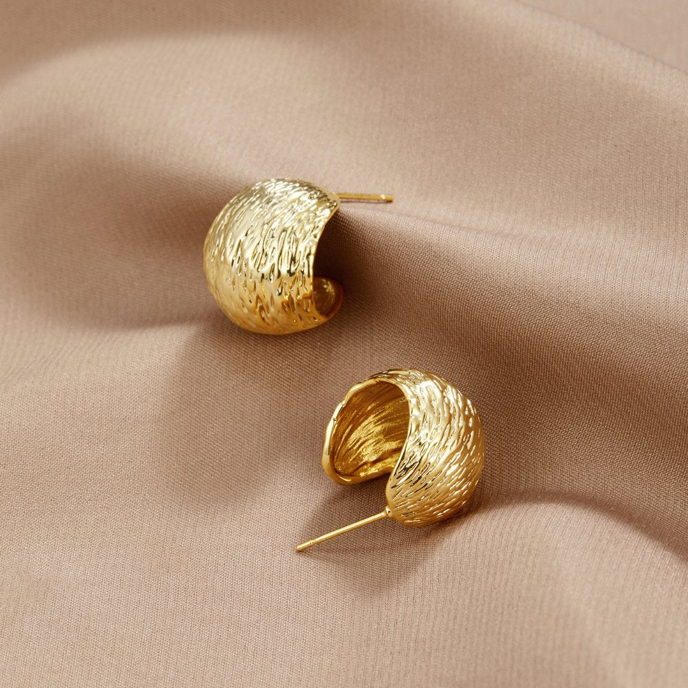 Gold Hoop Earrings for Women – 18k Plated Lightweight Textured Design, Hypoallergenic Gold