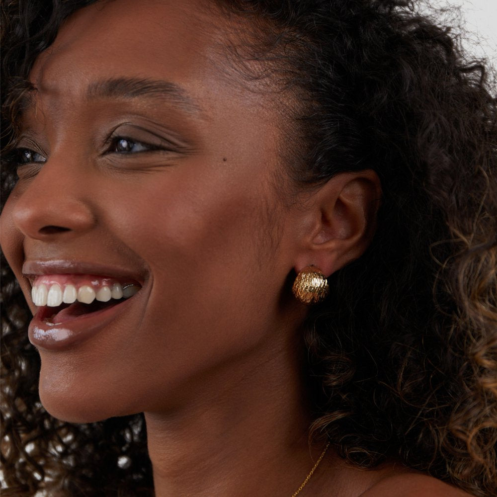 Gold Hoop Earrings for Women – 18k Plated Lightweight Textured Design, Hypoallergenic