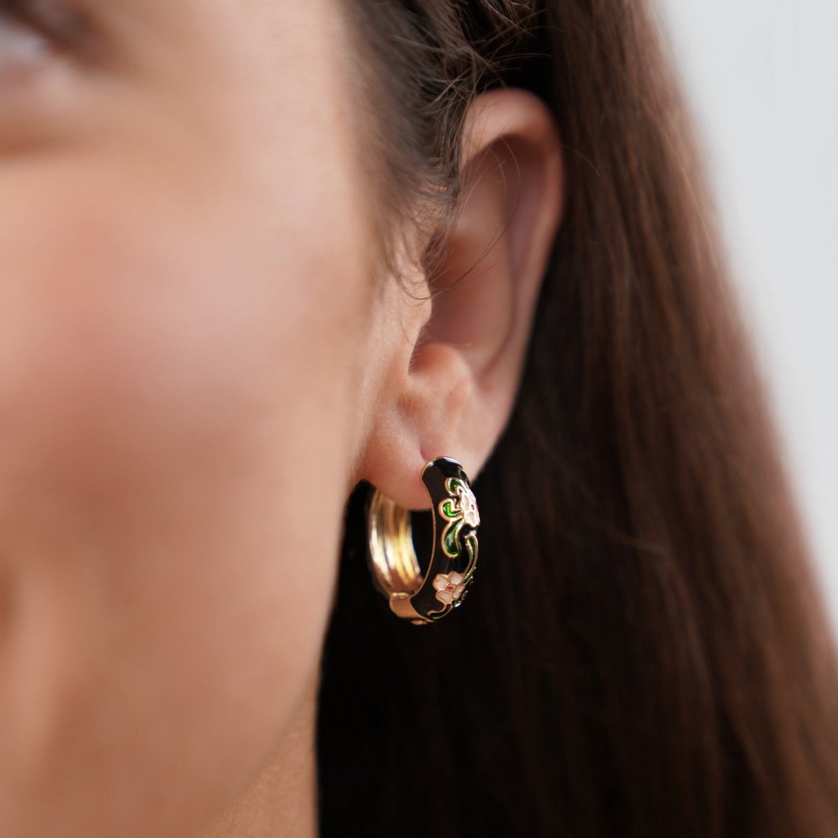 Gold Hoop Earrings with Black Enamel - Elegant, Hypoallergenic, Waterproof, Gift-Ready