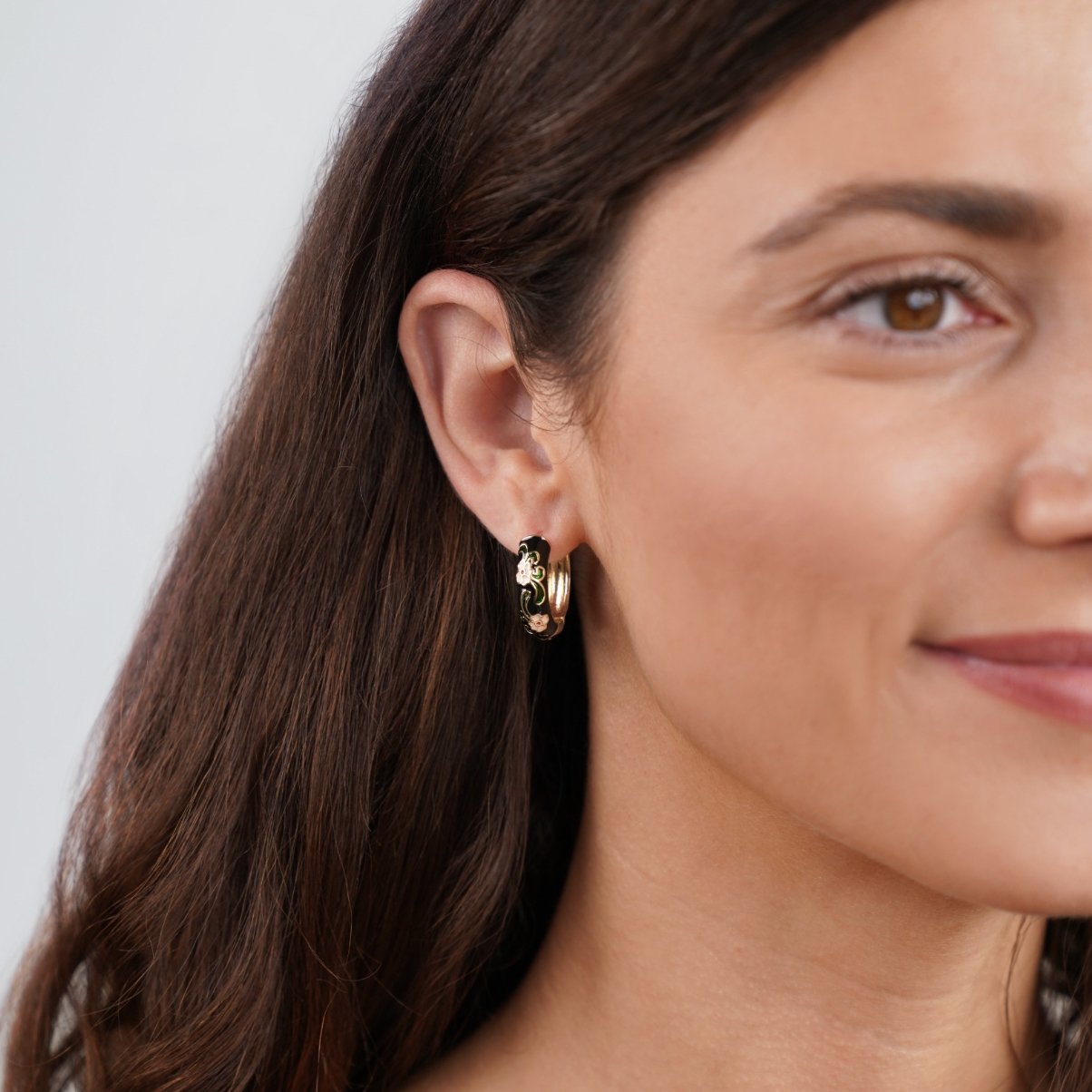 Gold Hoop Earrings with Black Enamel - Elegant, Hypoallergenic, Waterproof, Gift-Ready