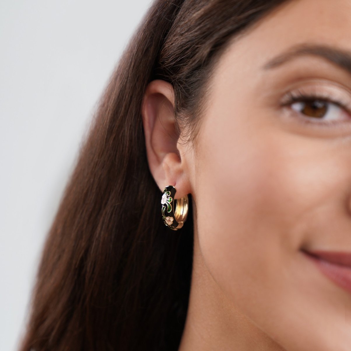Gold Hoop Earrings with Black Enamel - Elegant, Hypoallergenic, Waterproof, Gift-Ready