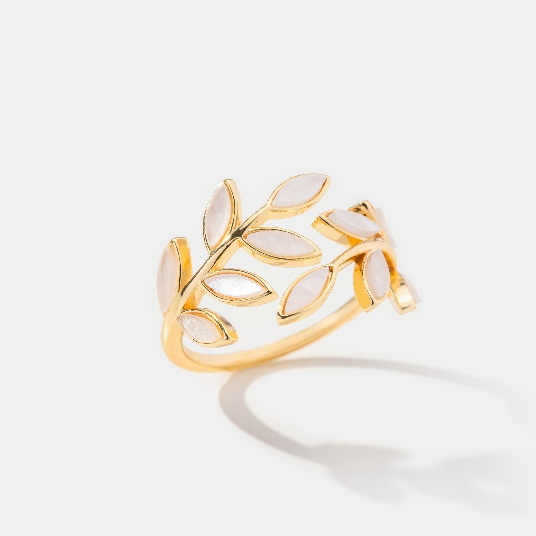 Gold Leaf Ring for Women – Adjustable 18k Plated Band, Hypoallergenic & Waterproof