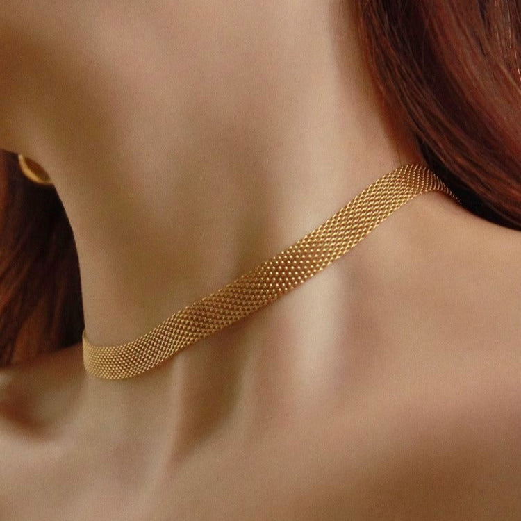 Gold Mesh Necklace for Women - Waterproof, Hypoallergenic, Adjustable 40cm + 5cm