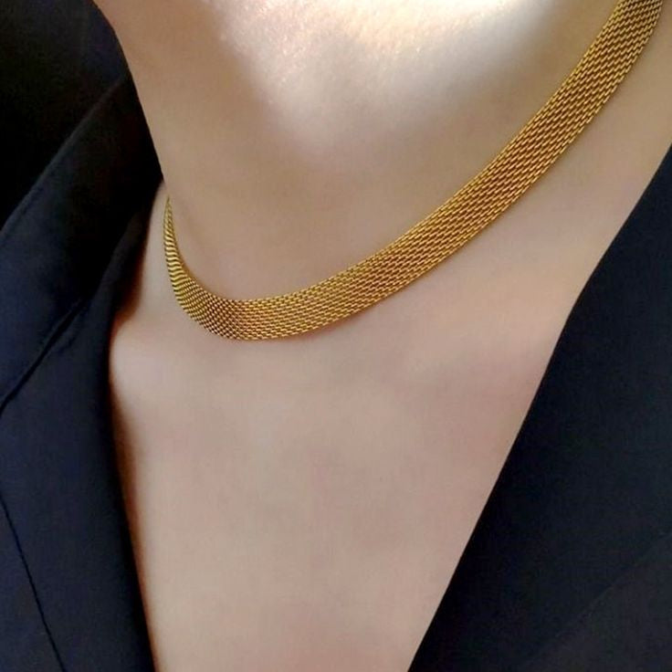 Gold Mesh Necklace for Women - Waterproof, Hypoallergenic, Adjustable 40cm + 5cm