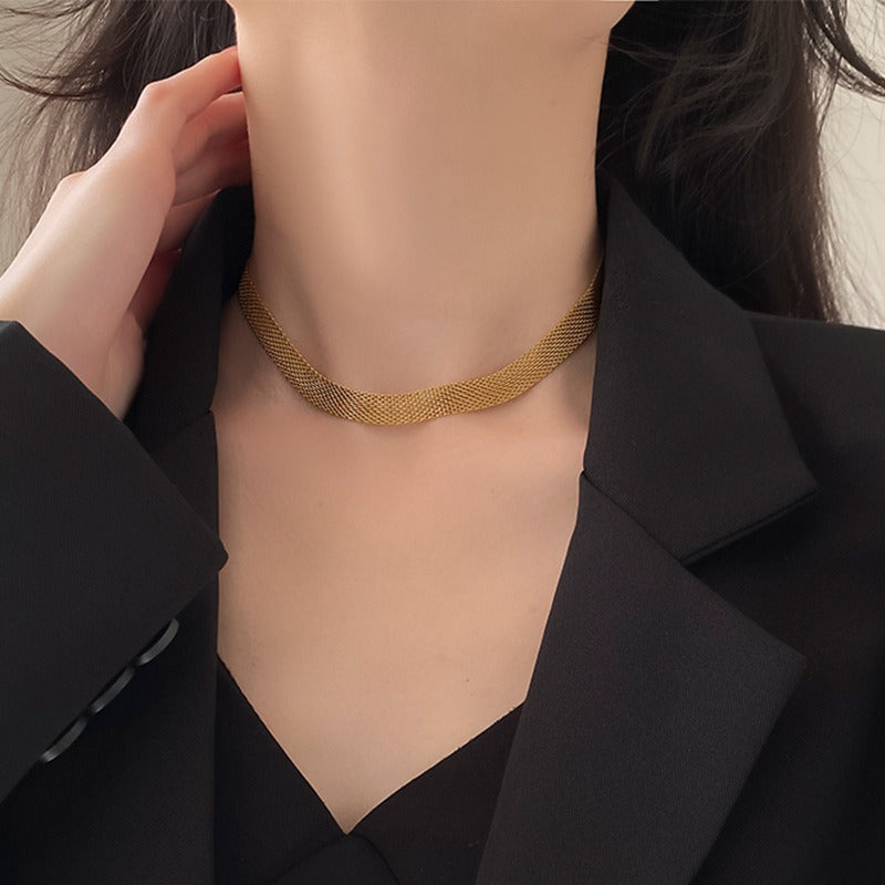 Gold Mesh Necklace for Women - Waterproof, Hypoallergenic, Adjustable 40cm + 5cm