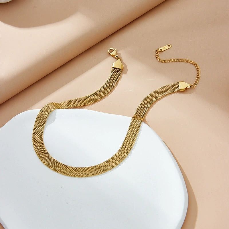 Gold Mesh Necklace for Women - Waterproof, Hypoallergenic, Adjustable 40cm + 5cm