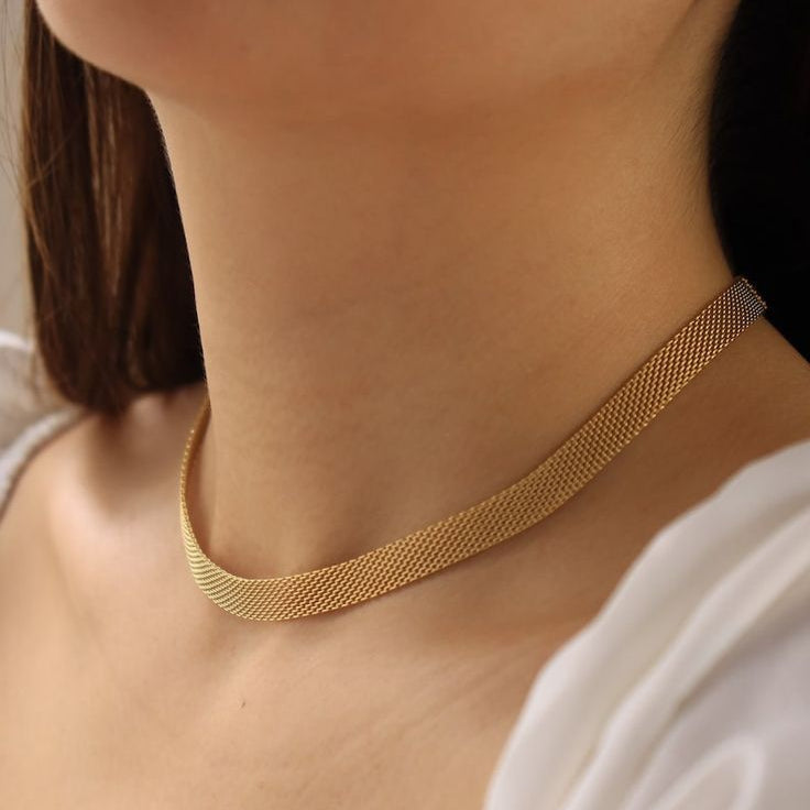 Gold Mesh Necklace for Women - Waterproof, Hypoallergenic, Adjustable 40cm + 5cm
