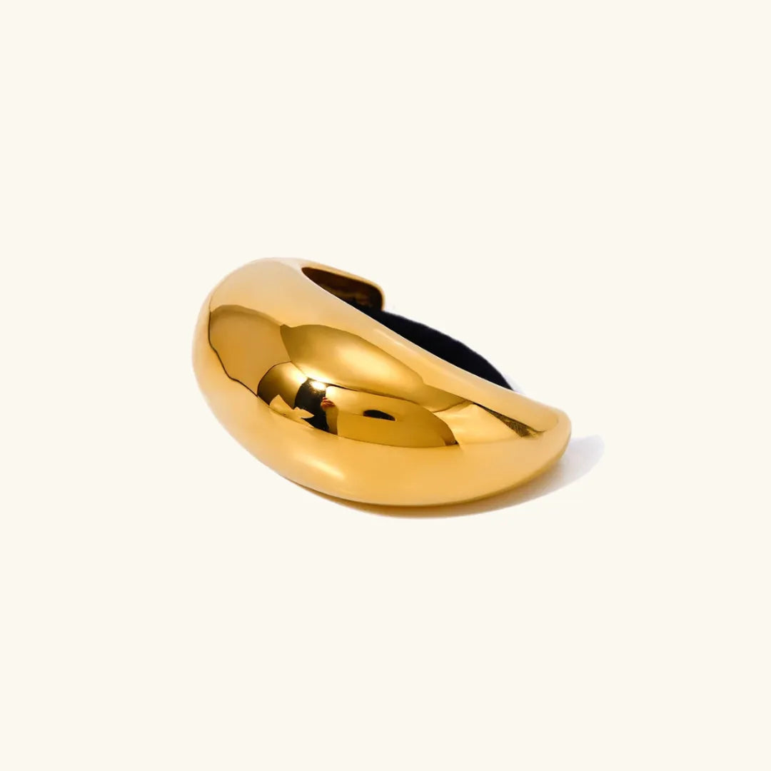 Gold Metal Hair Cuff for Ponytail – Women’s Dome Ponytail Holder, Hypoallergenic 18K Yellow Gold