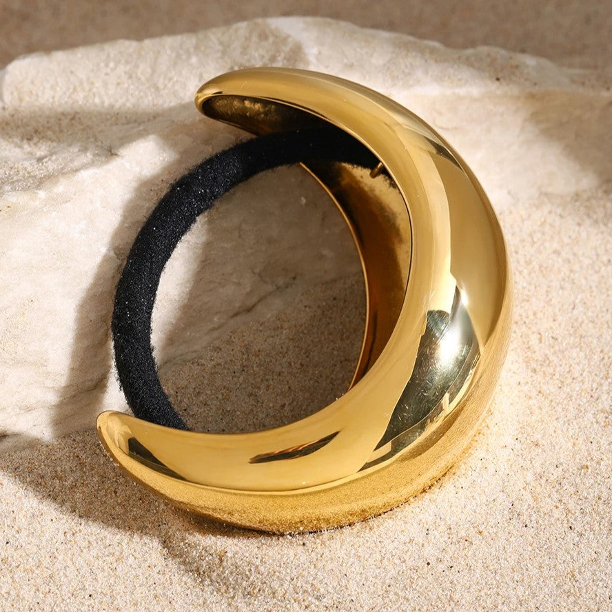 Gold Metal Hair Cuff for Ponytail – Women’s Dome Ponytail Holder, Hypoallergenic