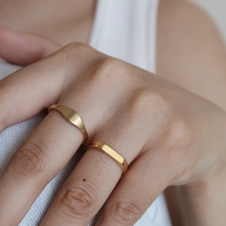 Gold Minimal Signet Ring - Hypoallergenic, Waterproof, Elegant Stacking Jewellery