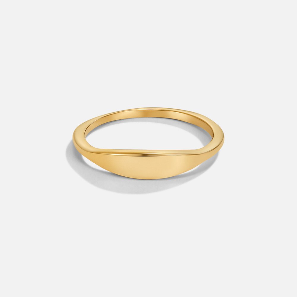 Gold Minimal Signet Ring - Hypoallergenic, Waterproof, Elegant Stacking Jewellery 8