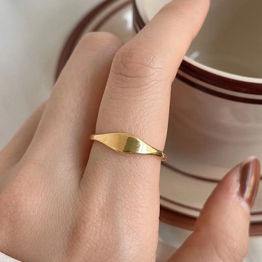Gold Minimal Signet Ring - Hypoallergenic, Waterproof, Elegant Stacking Jewellery
