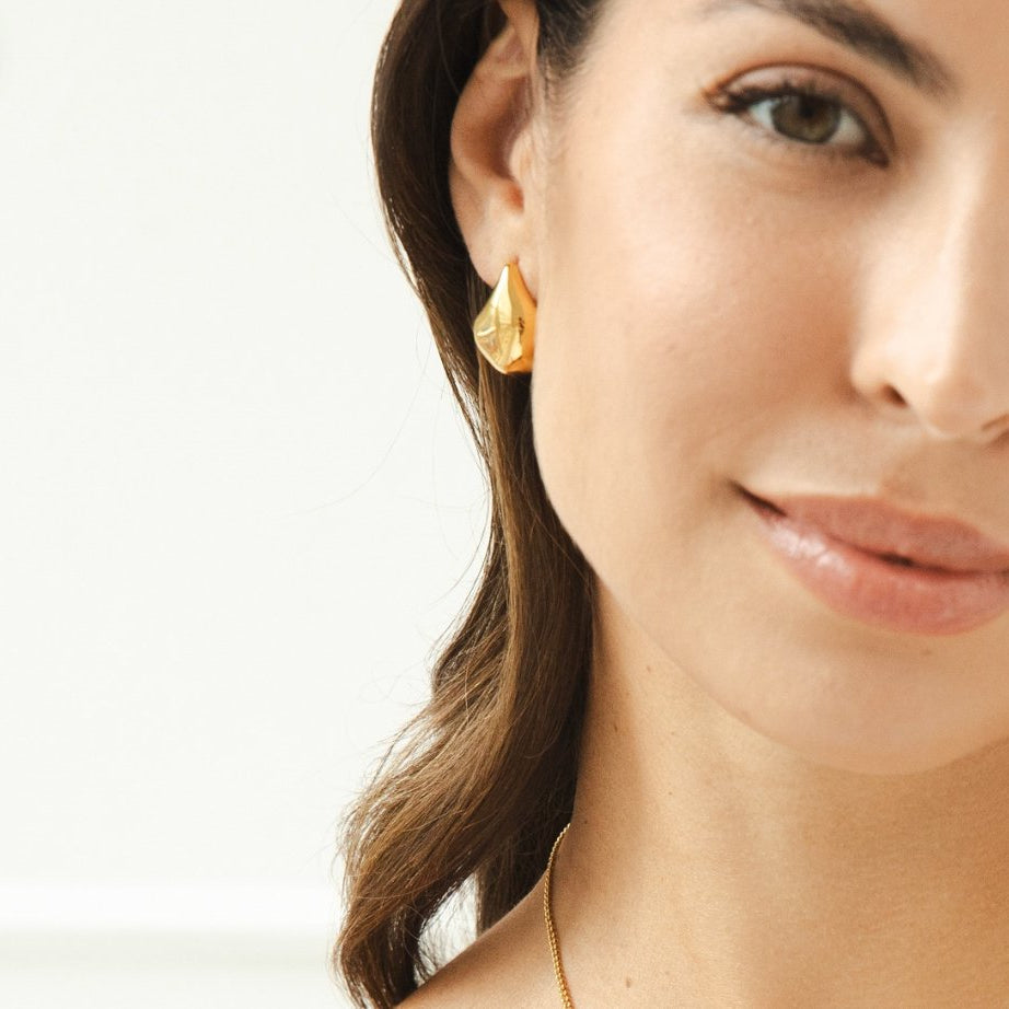 Gold PVD Curved Hoop Earrings for Women - Waterproof, Hypoallergenic, Elegant Design