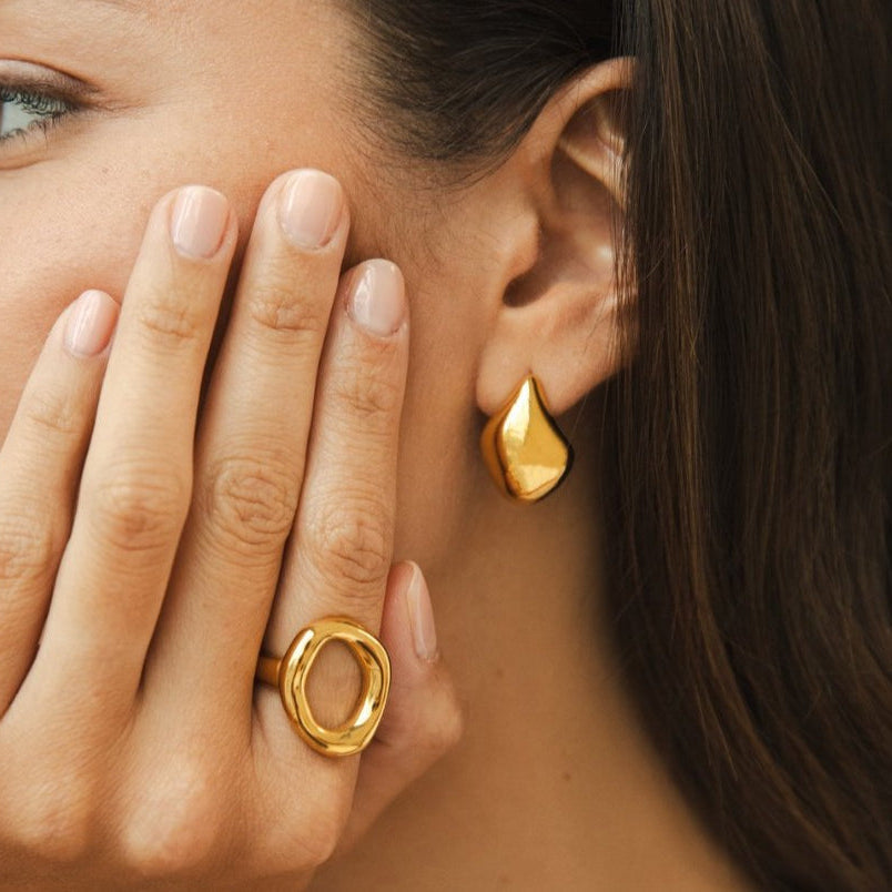 Gold PVD Curved Hoop Earrings for Women - Waterproof, Hypoallergenic, Elegant Design