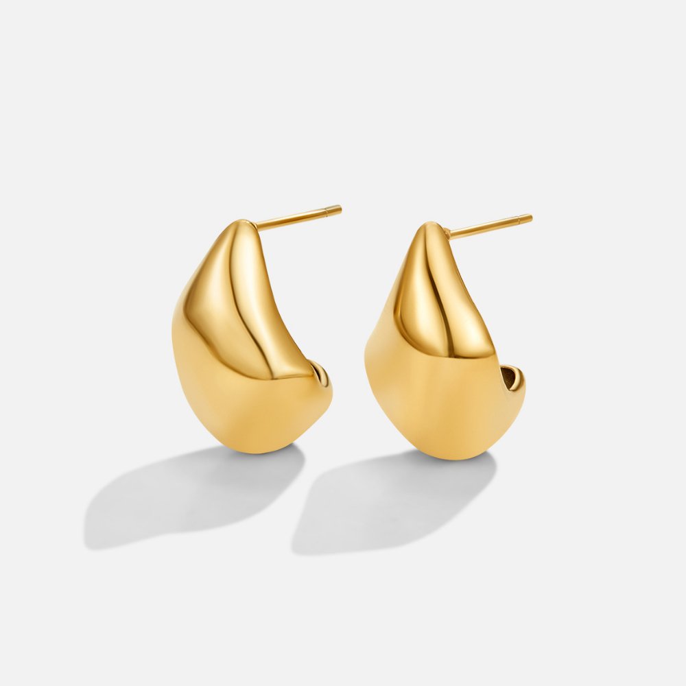 Gold PVD Curved Hoop Earrings for Women - Waterproof, Hypoallergenic, Elegant Design
