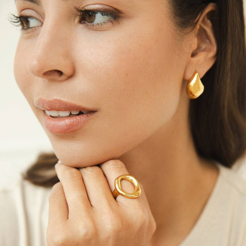 Gold PVD Curved Hoop Earrings for Women - Waterproof, Hypoallergenic, Elegant Design