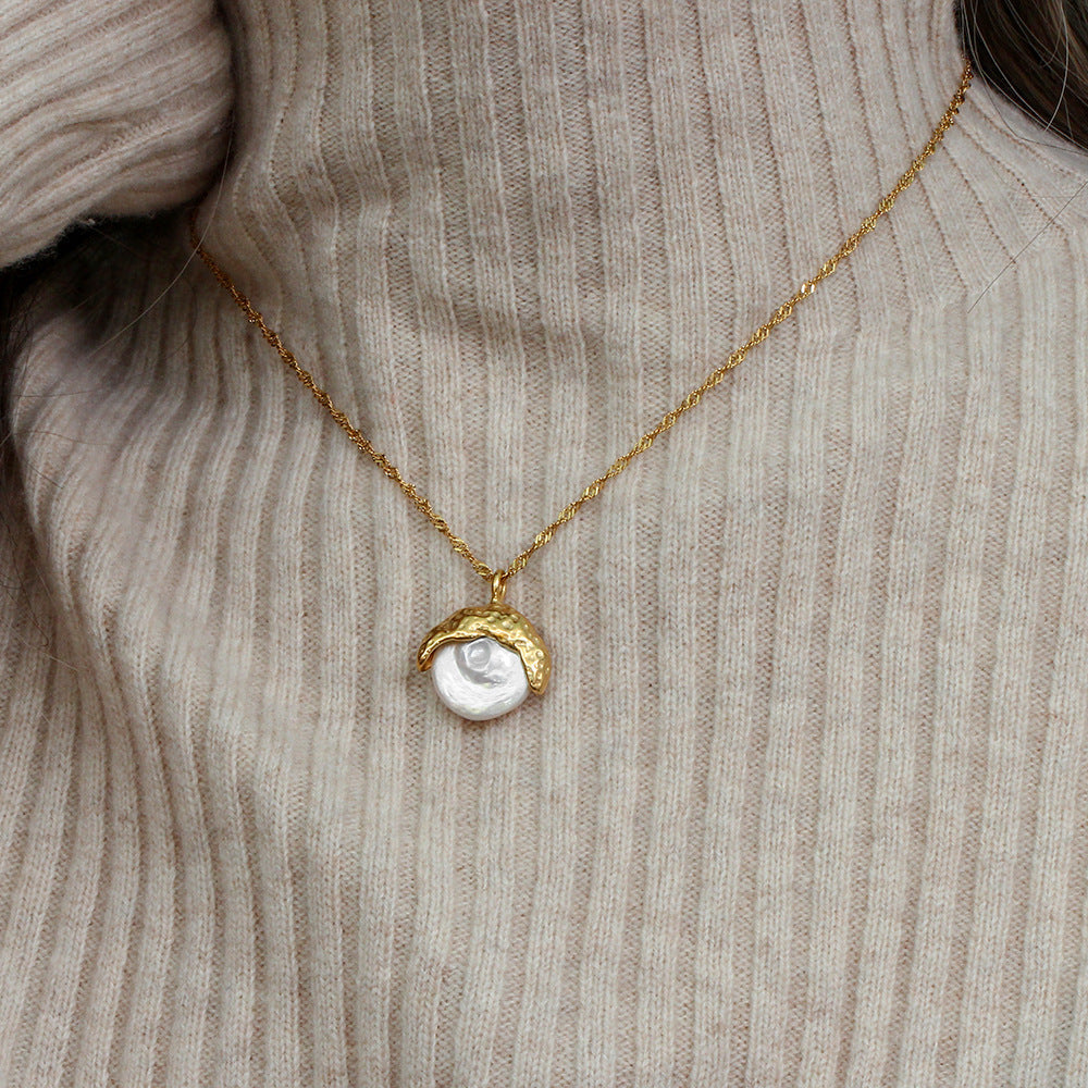 Gold Pearl Necklace for Women – 18k Plated Pendant, Hypoallergenic, 16 Inch Chain