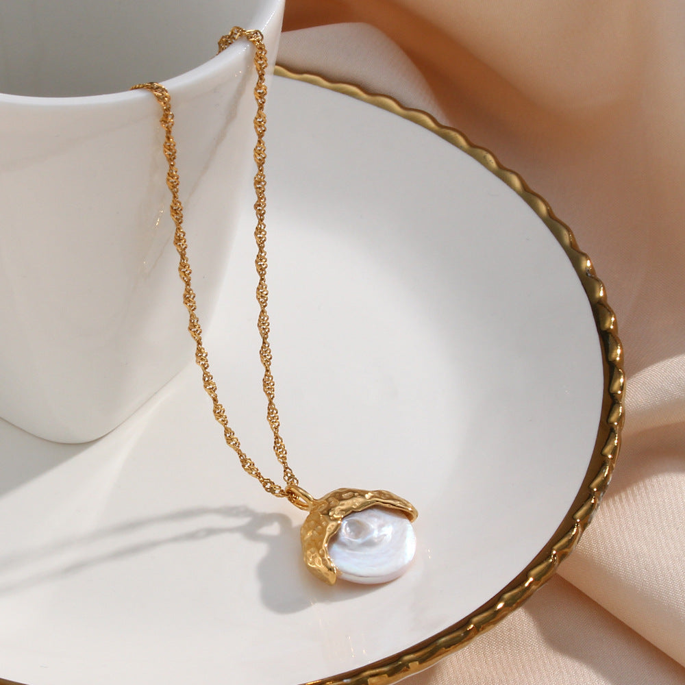 Gold Pearl Necklace for Women – 18k Plated Pendant, Hypoallergenic, 16 Inch Chain