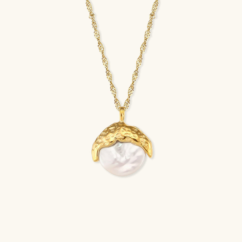 Gold Pearl Necklace for Women – 18k Plated Pendant, Hypoallergenic, 16 Inch Chain