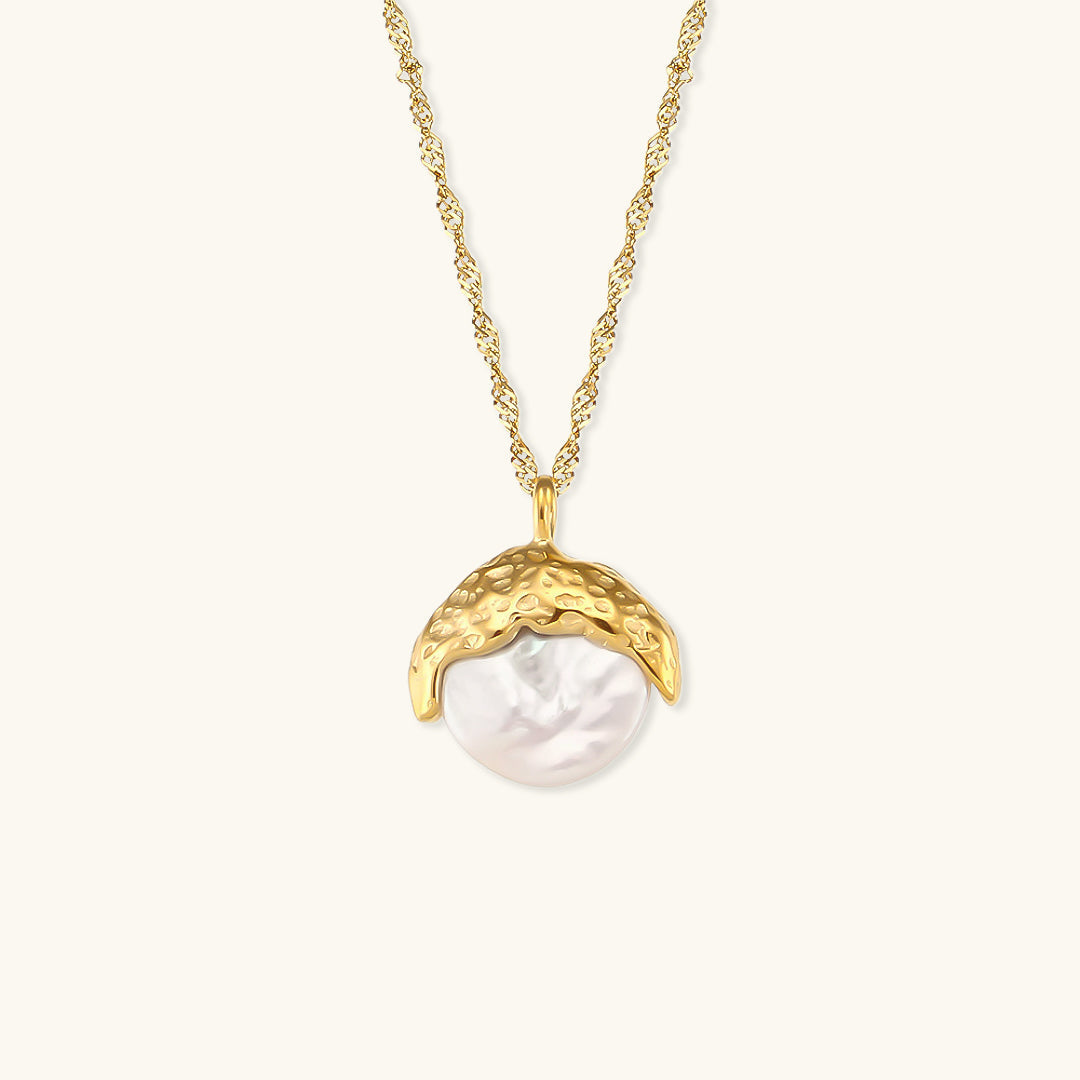 Gold Pearl Necklace for Women – 18k Plated Pendant, Hypoallergenic, 16 Inch Chain