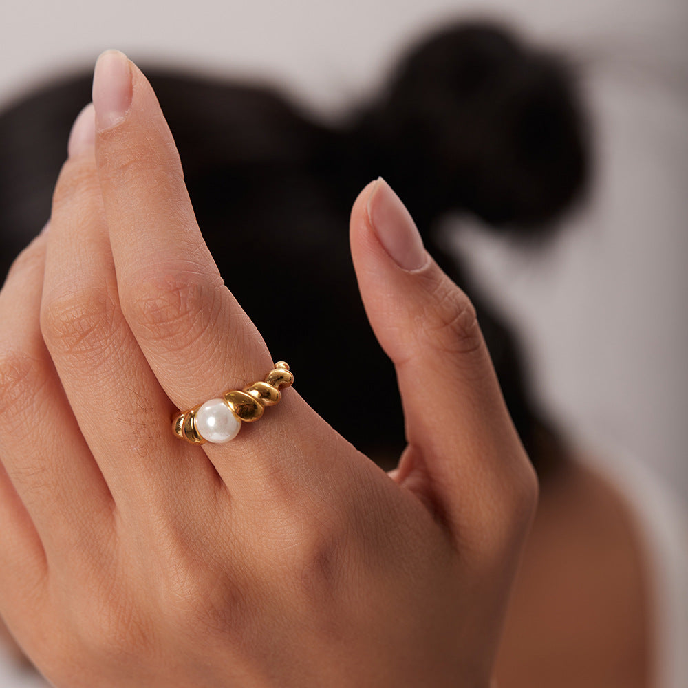 Gold Pearl Ring for Women – 18k Plated Hypoallergenic Band, Elegant Design 8