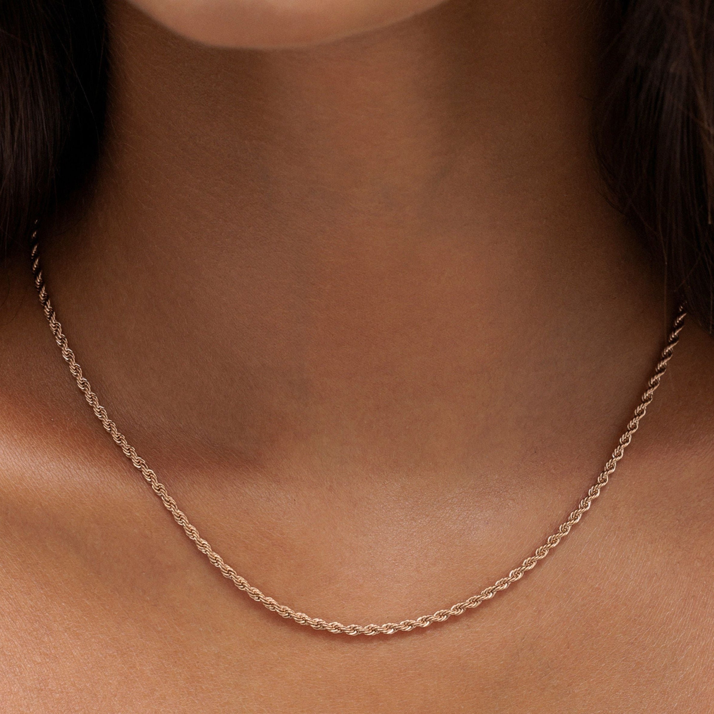 Gold Rope Chain Necklace for Women – 18k Plated Stainless Steel, Hypoallergenic & Waterproof Rose Gold
