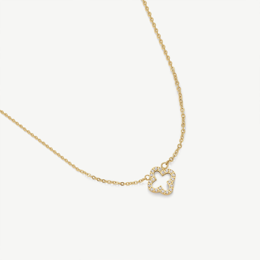 Gold & Silver Clover Pendant Necklace – 14k Plated Stainless Steel, 40cm Chain