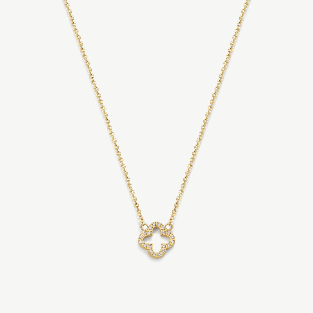 Gold & Silver Clover Pendant Necklace – 14k Plated Stainless Steel, 40cm Chain