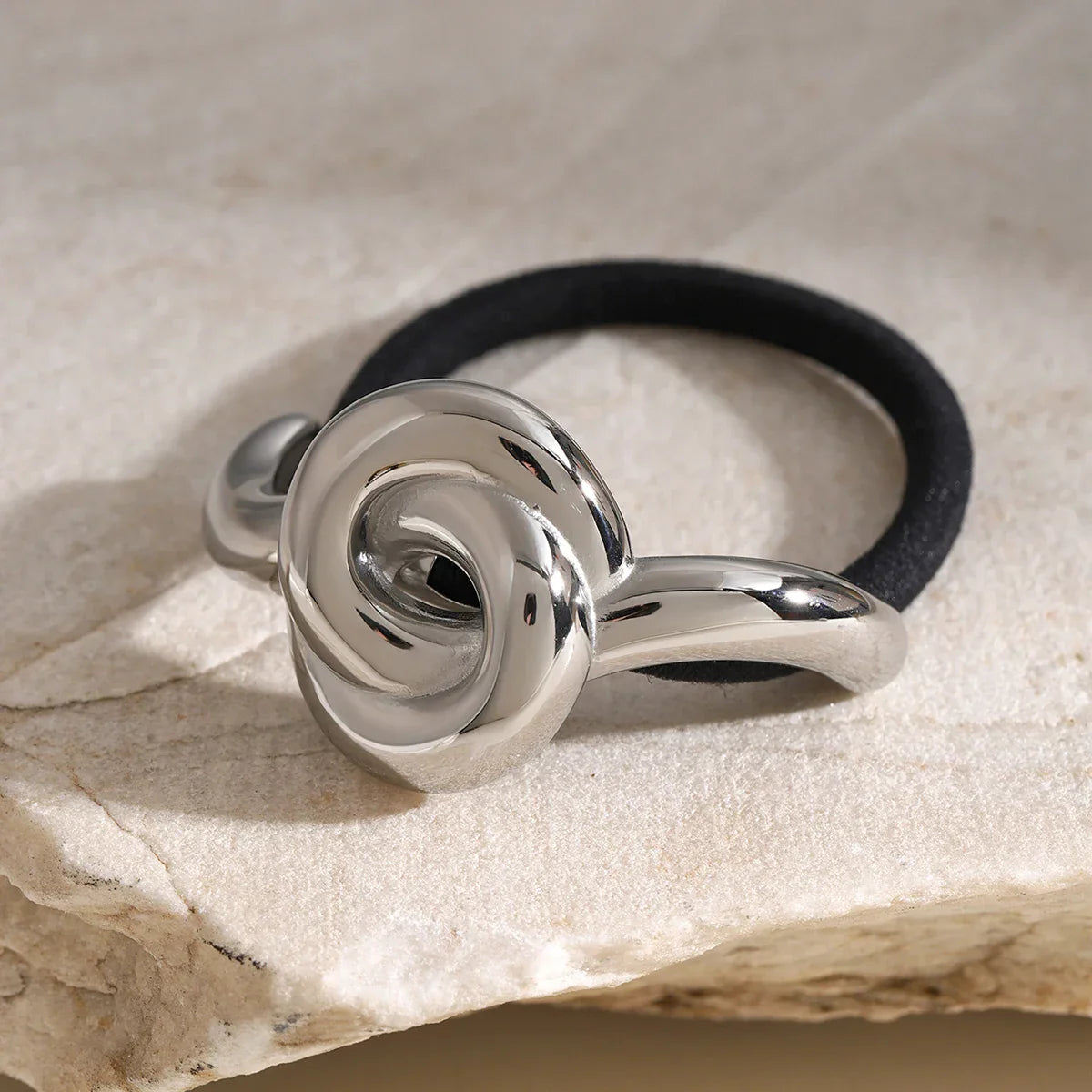 Gold & Silver Knotted Hair Cuff – Polished Metal Ponytail Holder, Waterproof & Hypoallergenic