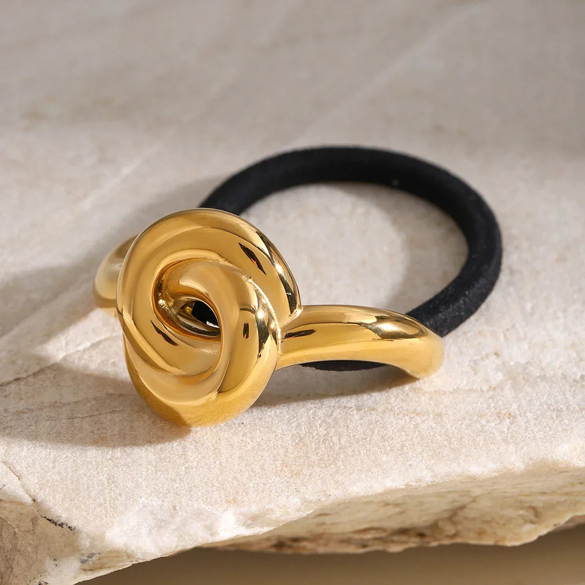 Gold & Silver Knotted Hair Cuff – Polished Metal Ponytail Holder, Waterproof & Hypoallergenic