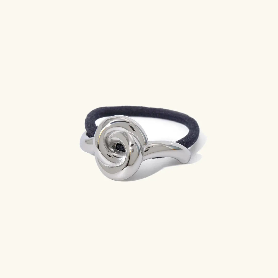 Gold & Silver Knotted Hair Cuff – Polished Metal Ponytail Holder, Waterproof & Hypoallergenic Silver