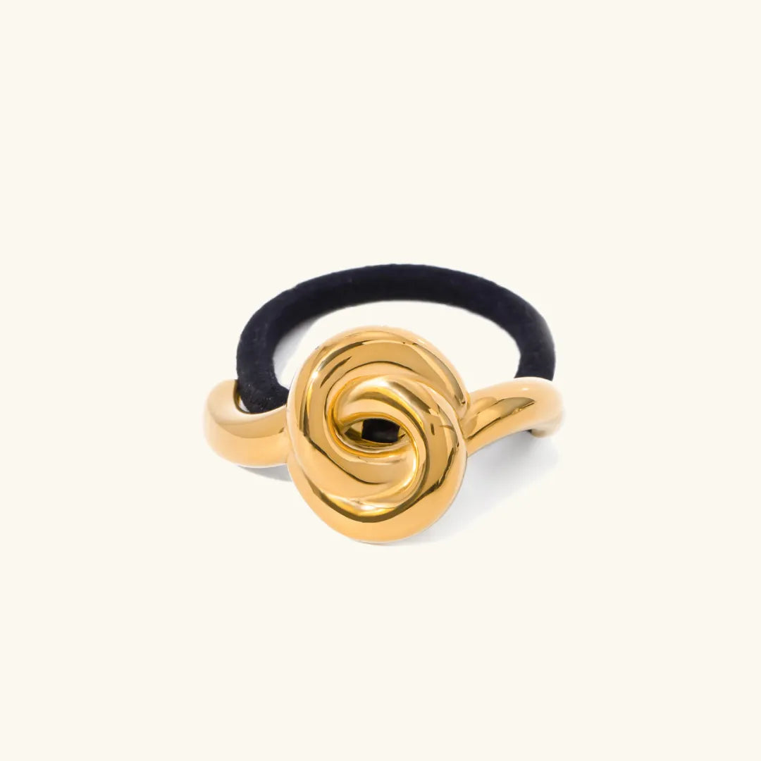Gold & Silver Knotted Hair Cuff – Polished Metal Ponytail Holder, Waterproof & Hypoallergenic 18k Yellow Gold
