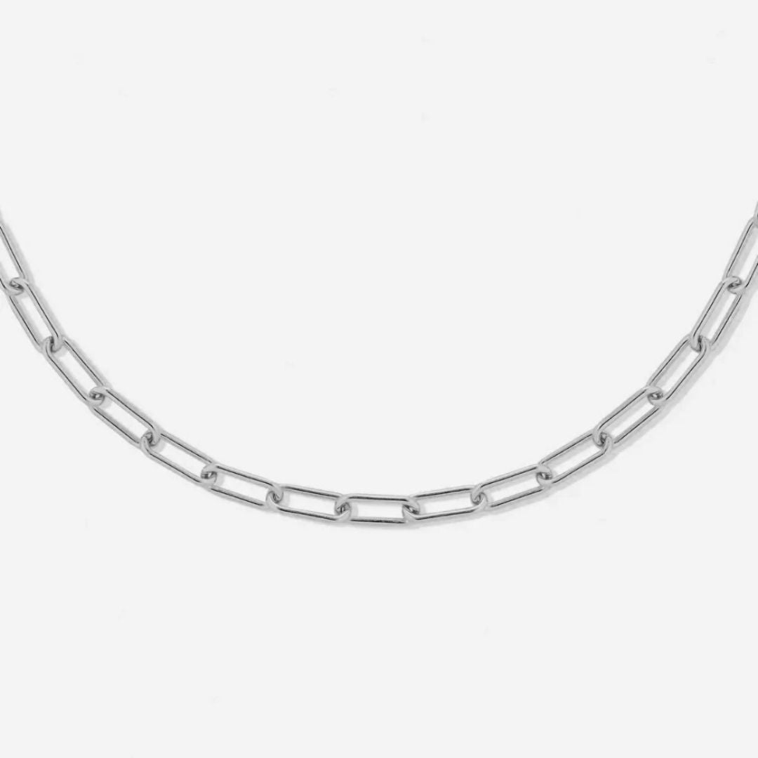 Gold & Silver Paperclip Chain Choker Necklace – Minimalist Link Design, Hypoallergenic & Waterproof Silver