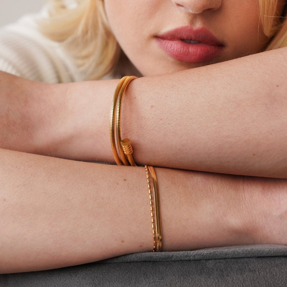 Gold Snake Chain Bracelet for Women – 18k Plated Beaded Design, Hypoallergenic & Waterproof