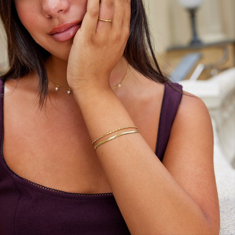 Gold Snake Chain Bracelet for Women – 18k Plated Beaded Design, Hypoallergenic & Waterproof