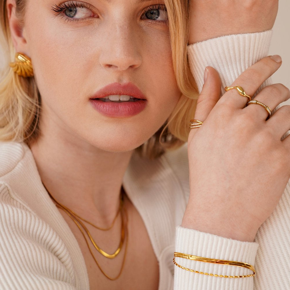 Gold Snake Chain Bracelet for Women – 18k Plated Beaded Design, Hypoallergenic & Waterproof