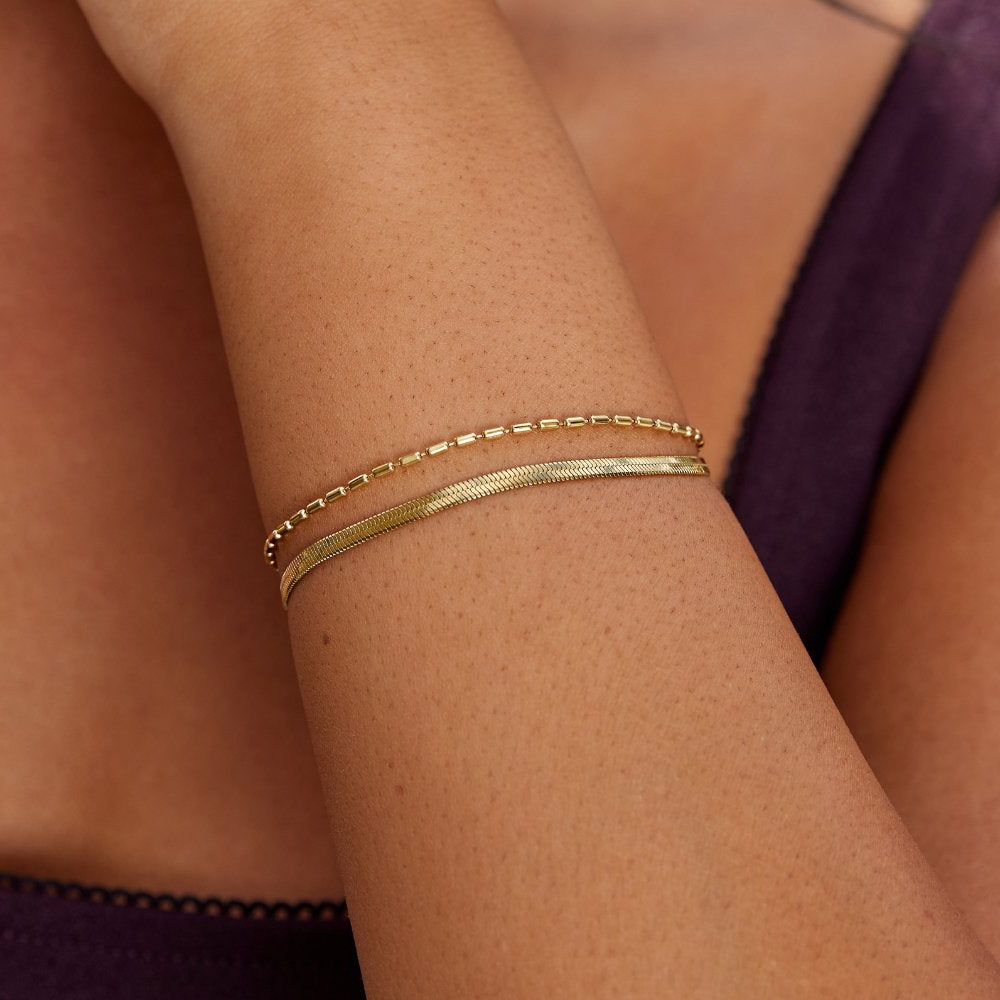 Gold Snake Chain Bracelet for Women – 18k Plated Beaded Design, Hypoallergenic & Waterproof