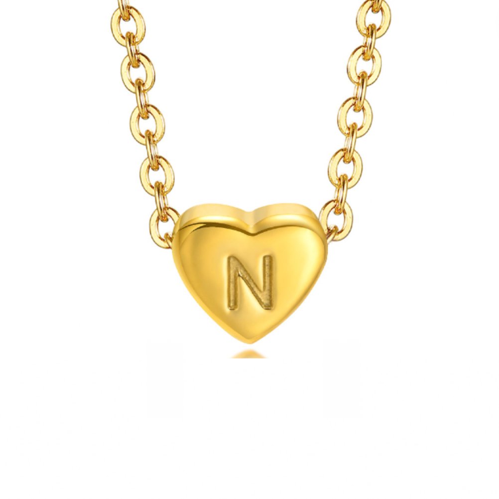 Heart Initial Customisable Gold Bracelet - Waterproof, Hypoallergenic, Adjustable Gift for Women Letter N