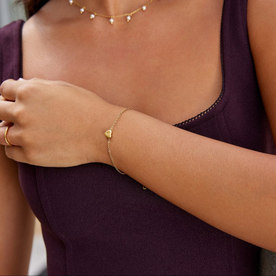 Heart Initial Customisable Gold Bracelet - Waterproof, Hypoallergenic, Adjustable Gift for Women