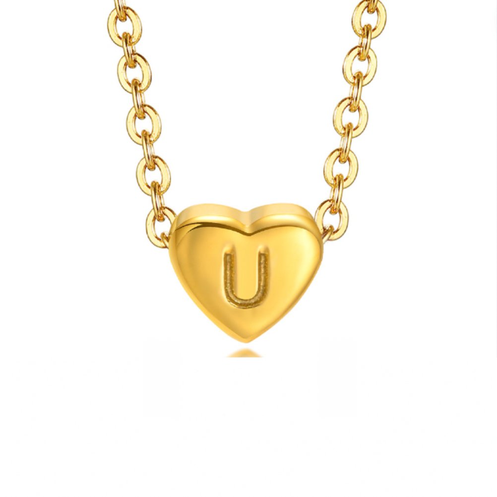 Heart Initial Customisable Gold Bracelet - Waterproof, Hypoallergenic, Adjustable Gift for Women Letter U