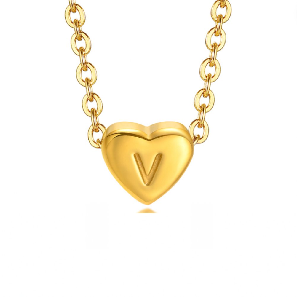 Heart Initial Customisable Gold Bracelet - Waterproof, Hypoallergenic, Adjustable Gift for Women Letter V