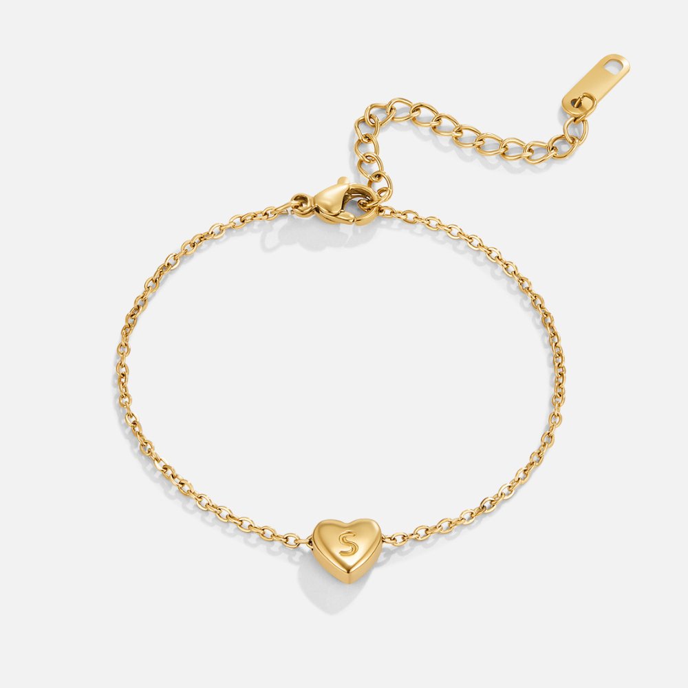 Heart Initial Customisable Gold Bracelet - Waterproof, Hypoallergenic, Adjustable Gift for Women