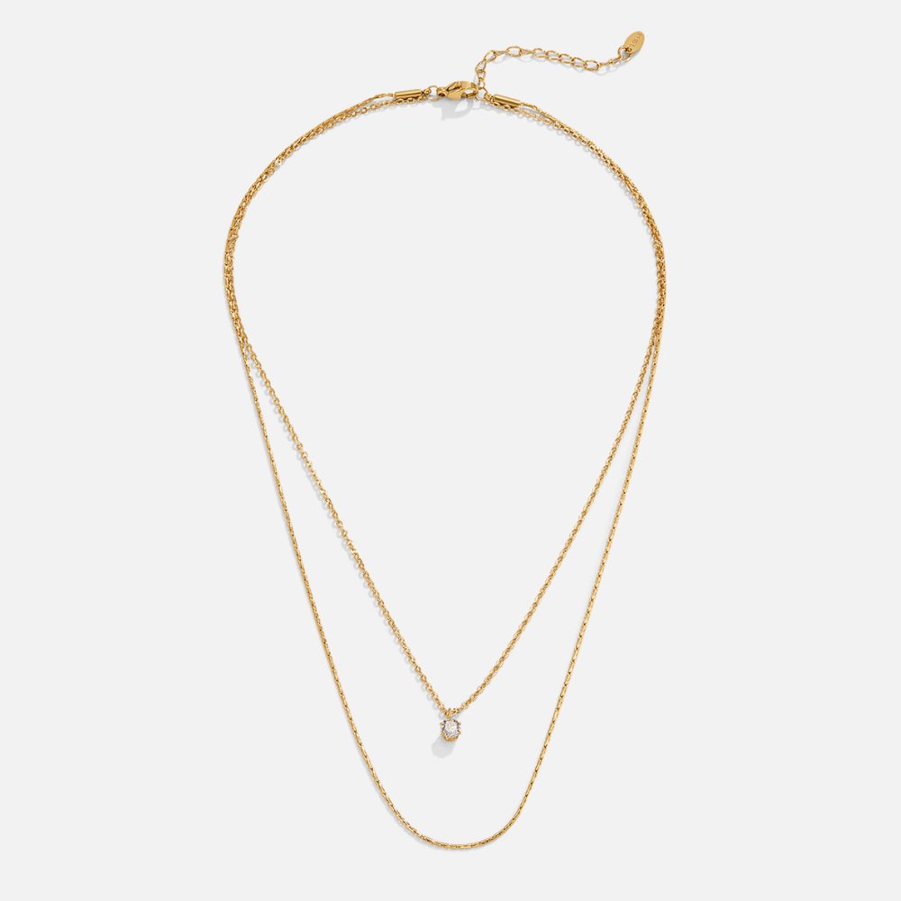 Hypoallergenic Layered Gold Crystal Necklace - Waterproof, Adjustable Stainless Steel, Elegant Gift